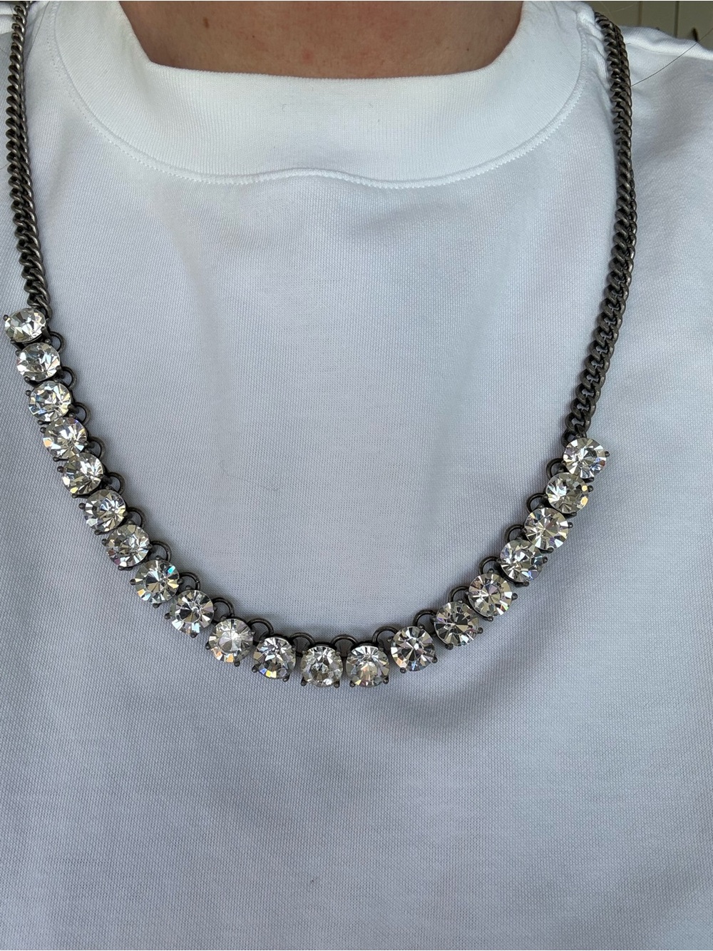 J. Crew Clear Crystal Statement Necklace with Gunmetal Chain